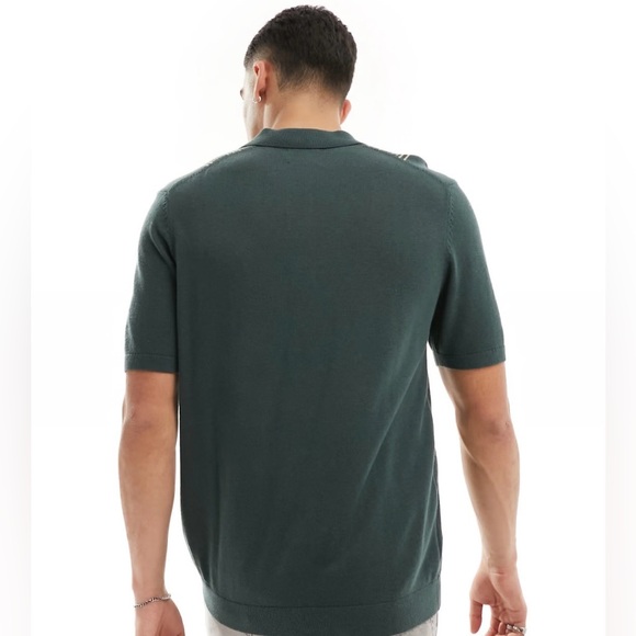 Abercrombie & Fitch Men’s Front Blocked Stripe Knit Polo in dark green XXLT - Picture 4 of 5
